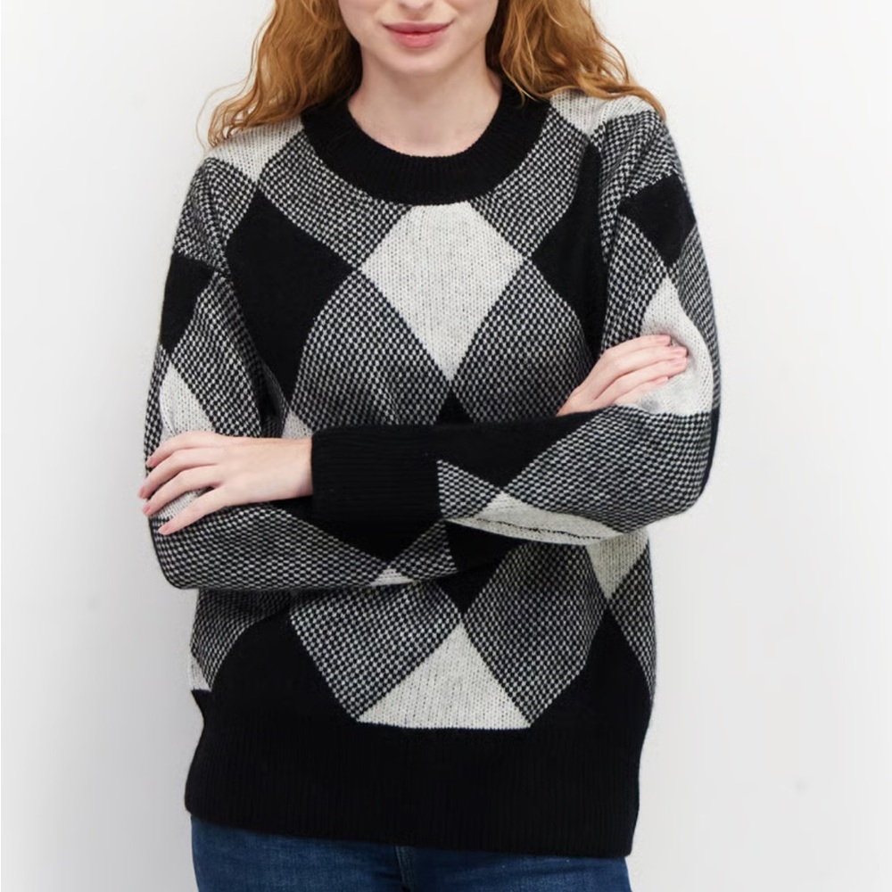 Jacqueline de Yong Argyle Style Knit Sweater Size M